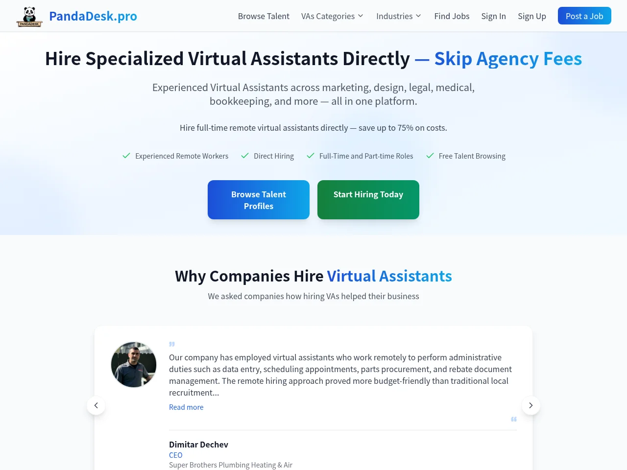 PandaDesk job board platform screenshot showing job search interface