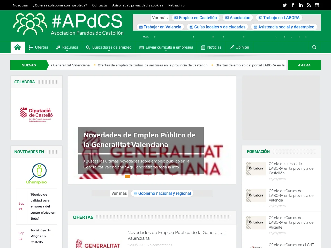 Asociación parados de Castellón job board platform screenshot showing job search interface
