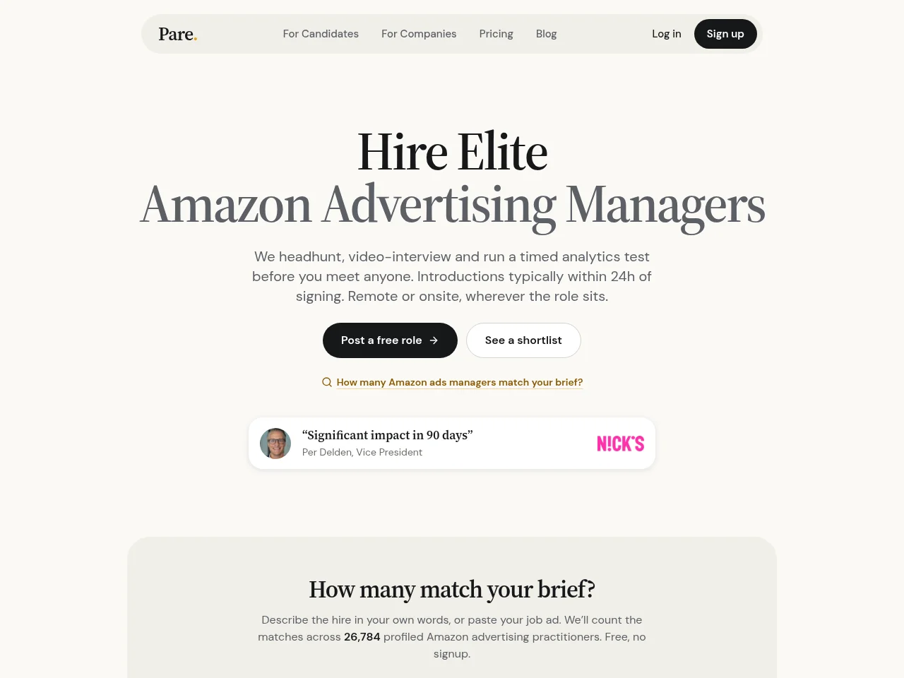 Pare job board platform screenshot showing job search interface