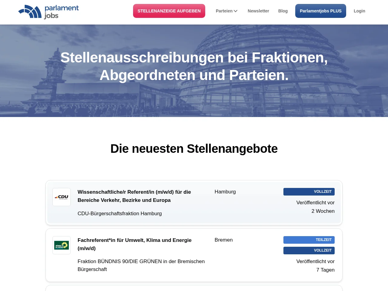 Parlamentjobs screenshot Parlamentjobs job board platform screenshot showing job search interface