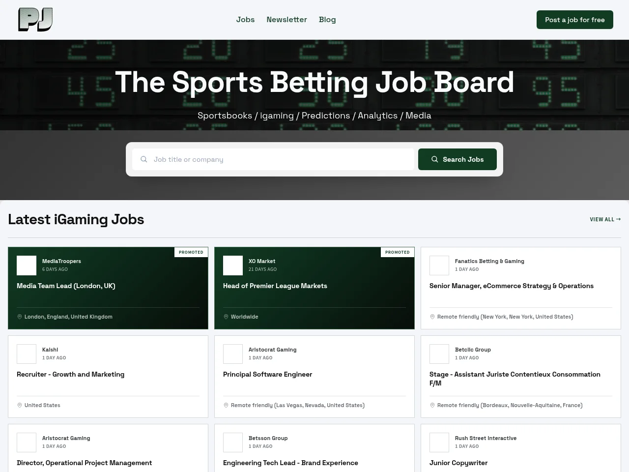ParlayJobs job board platform screenshot showing job search interface