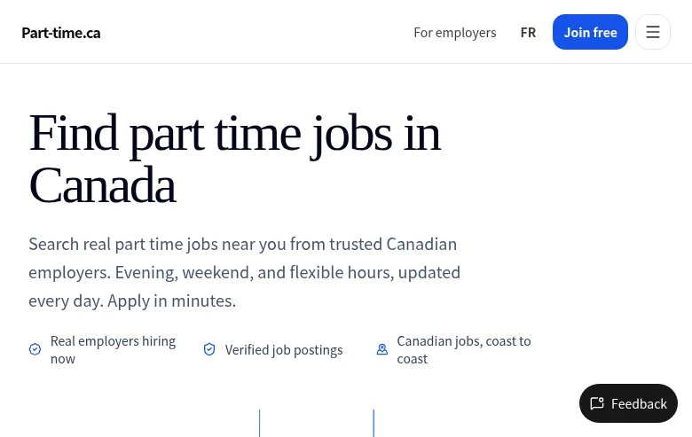 Part-time.ca screenshot Part-time.ca job board platform screenshot showing job search interface