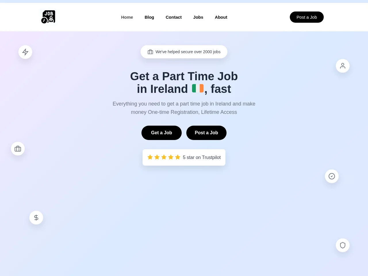PartTime.ie job board platform screenshot showing job search interface
