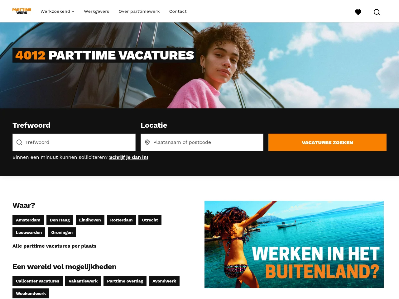 ParttimeWerk.nl job board platform screenshot showing job search interface