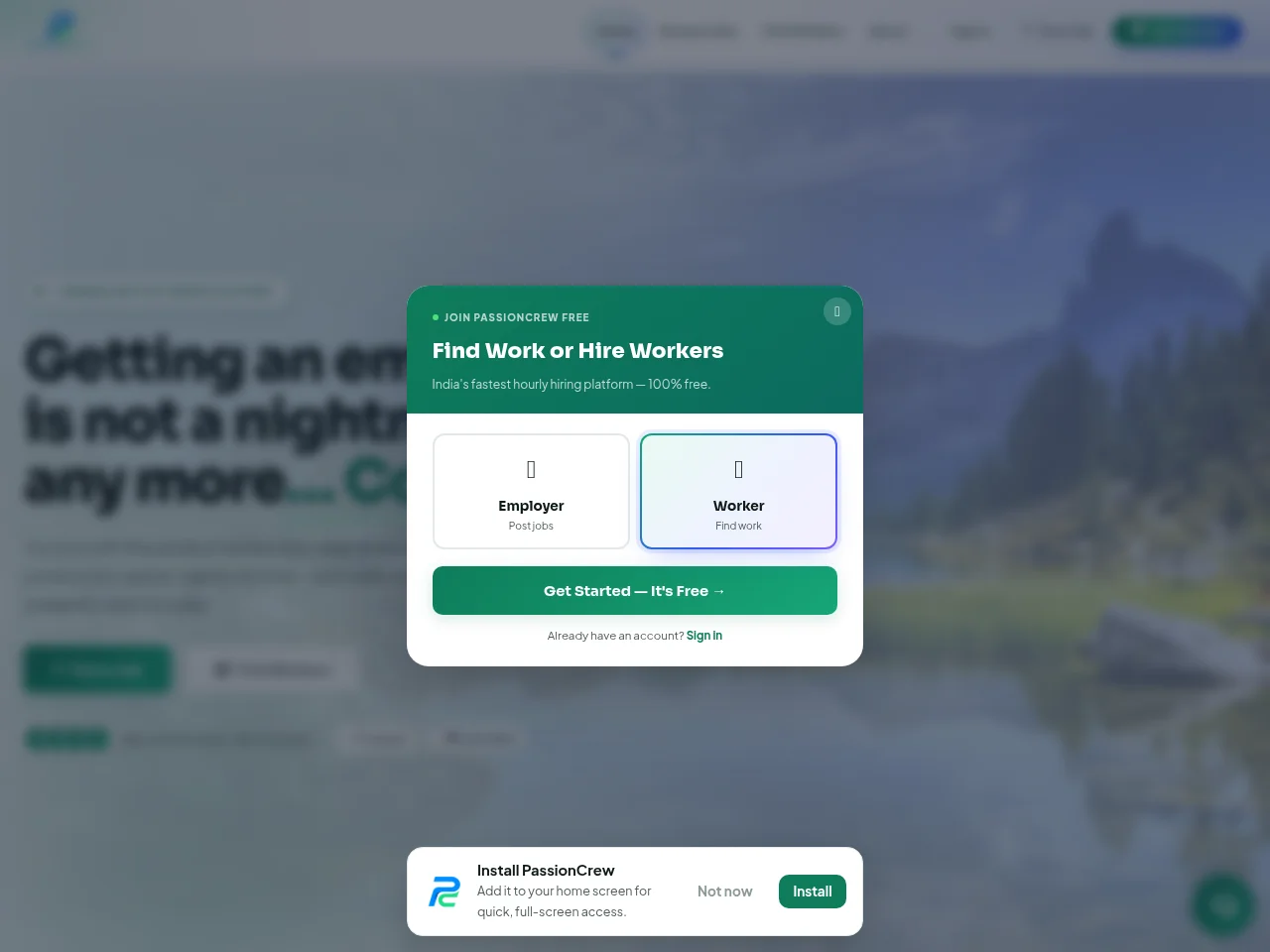 PassionCrew job board platform screenshot showing job search interface