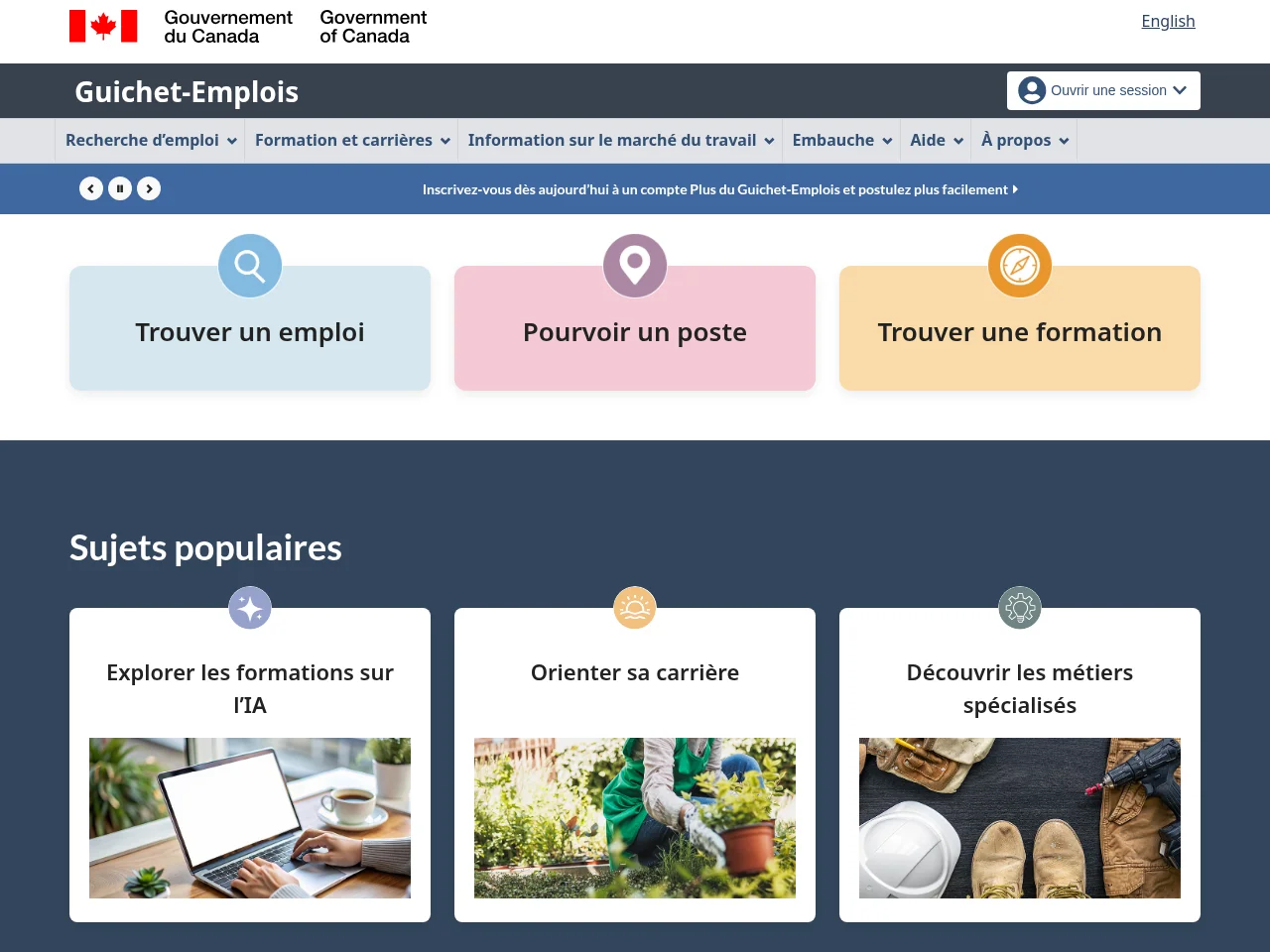 Guichet-Emplois screenshot Guichet-Emplois job board platform screenshot showing job search interface