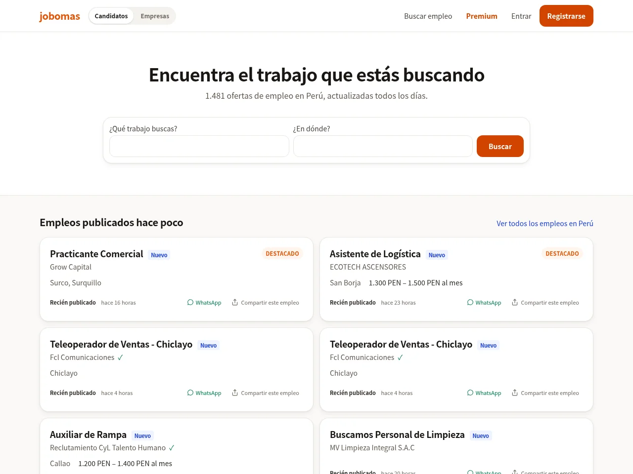 Jobomas Perú website screenshot