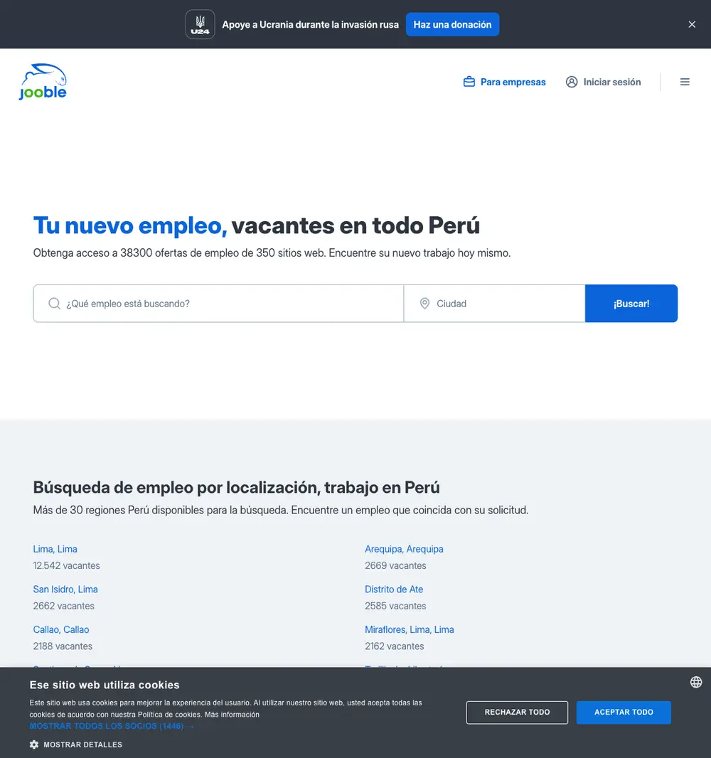 Jooble job board platform screenshot showing job search interface