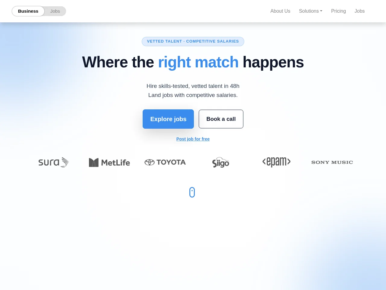 PeakU job board platform screenshot showing job search interface