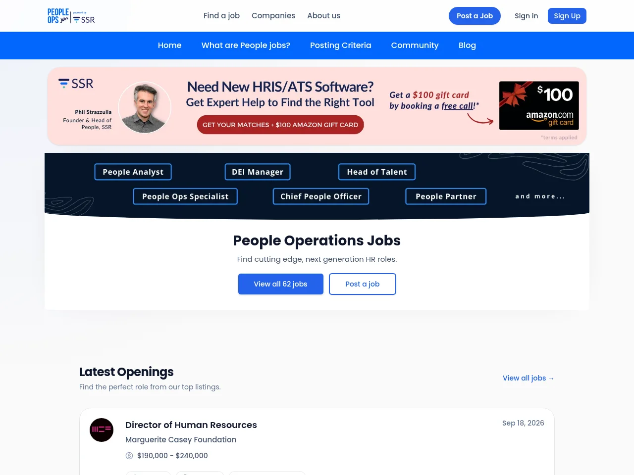 PeopleOps Job Board job board platform screenshot showing job search interface
