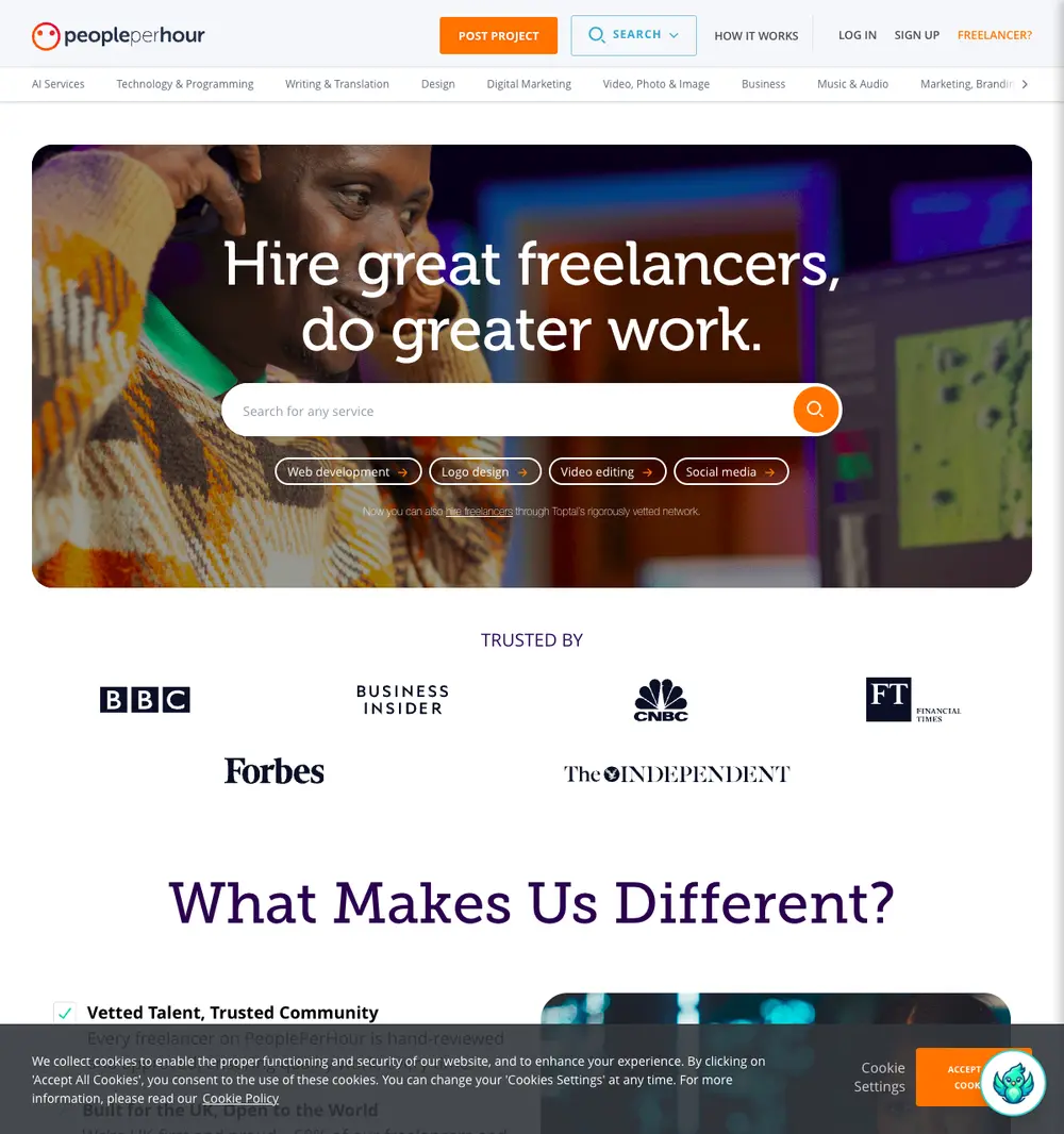 PeoplePerHour job board platform screenshot showing job search interface