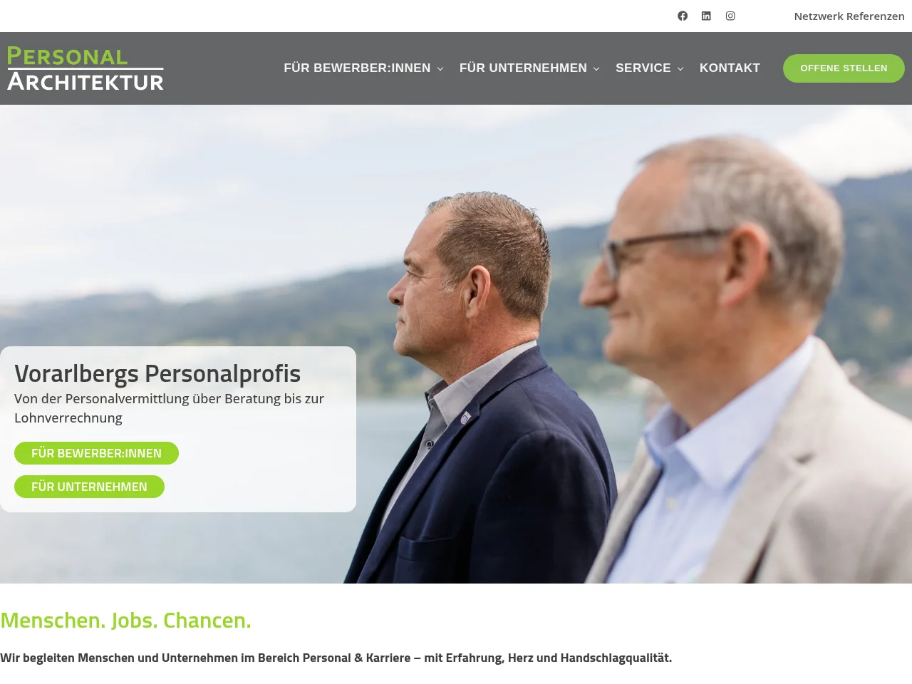 AH Personal-Architektur job board platform screenshot showing job search interface