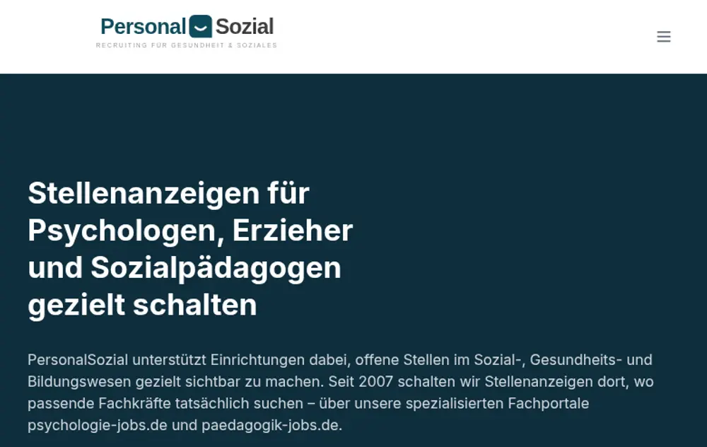 PersonalSozial screenshot PersonalSozial job board platform screenshot showing job search interface
