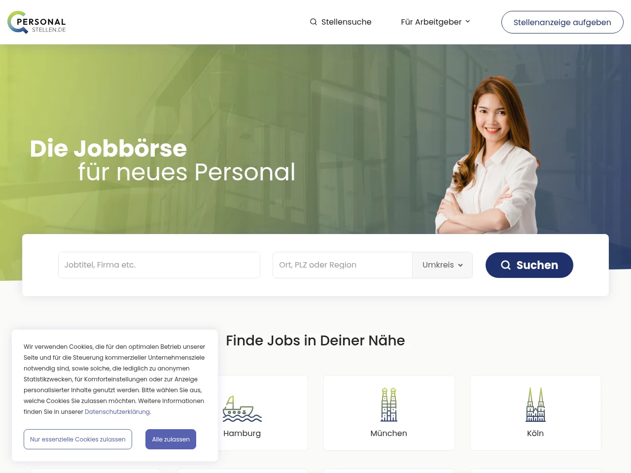 Personal-Stellen.de job board platform screenshot showing job search interface