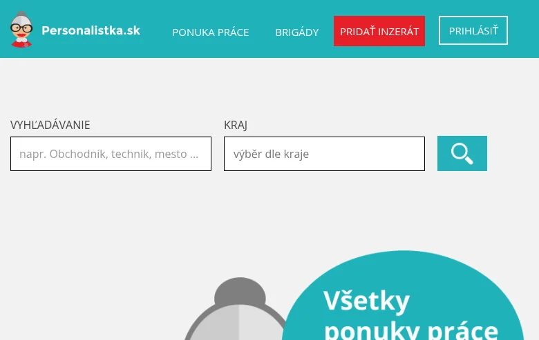 Personalistka.sk screenshot Personalistka.sk job board platform screenshot showing job search interface
