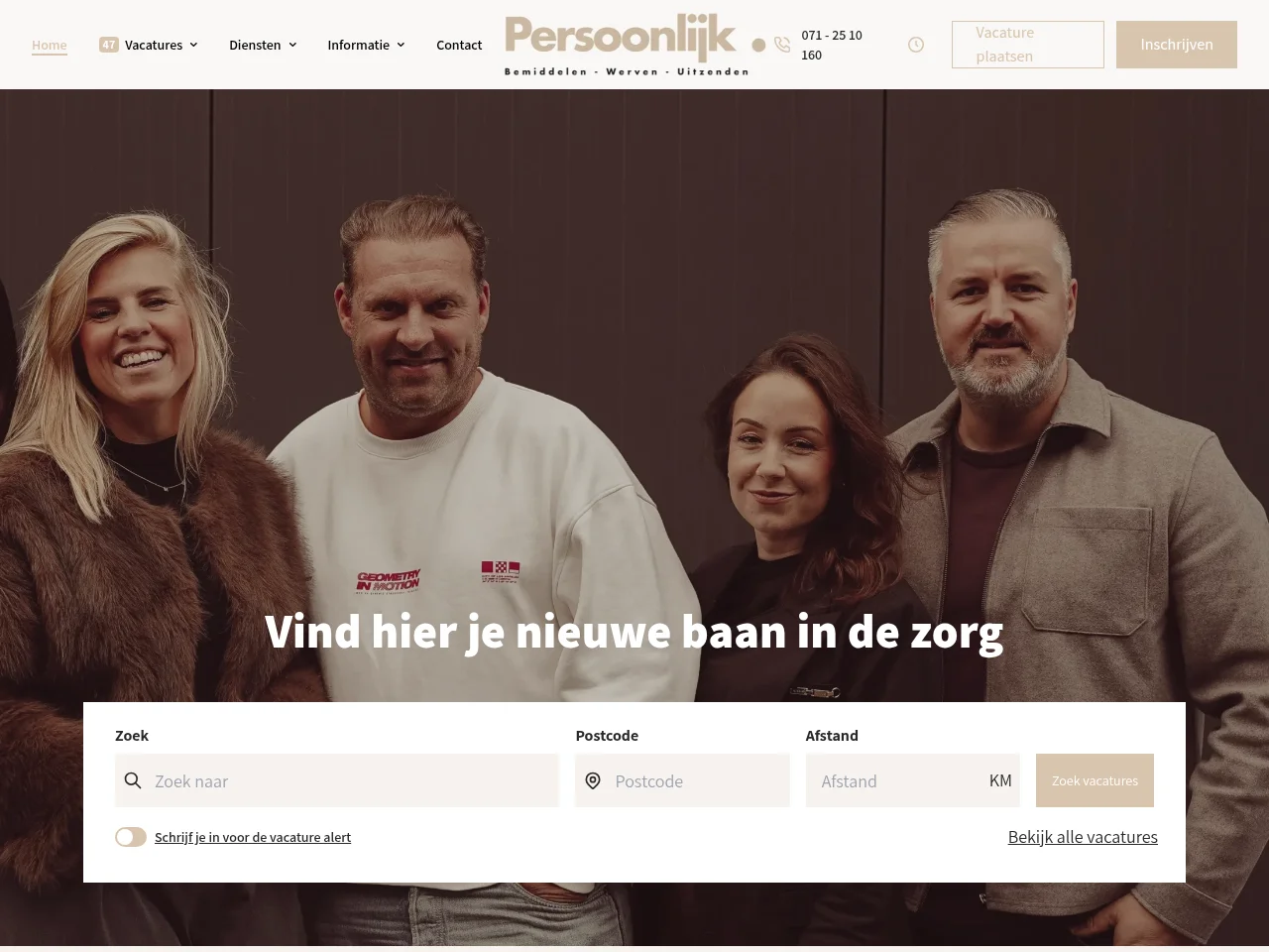 Persoonlijk In Werving job board platform screenshot showing job search interface