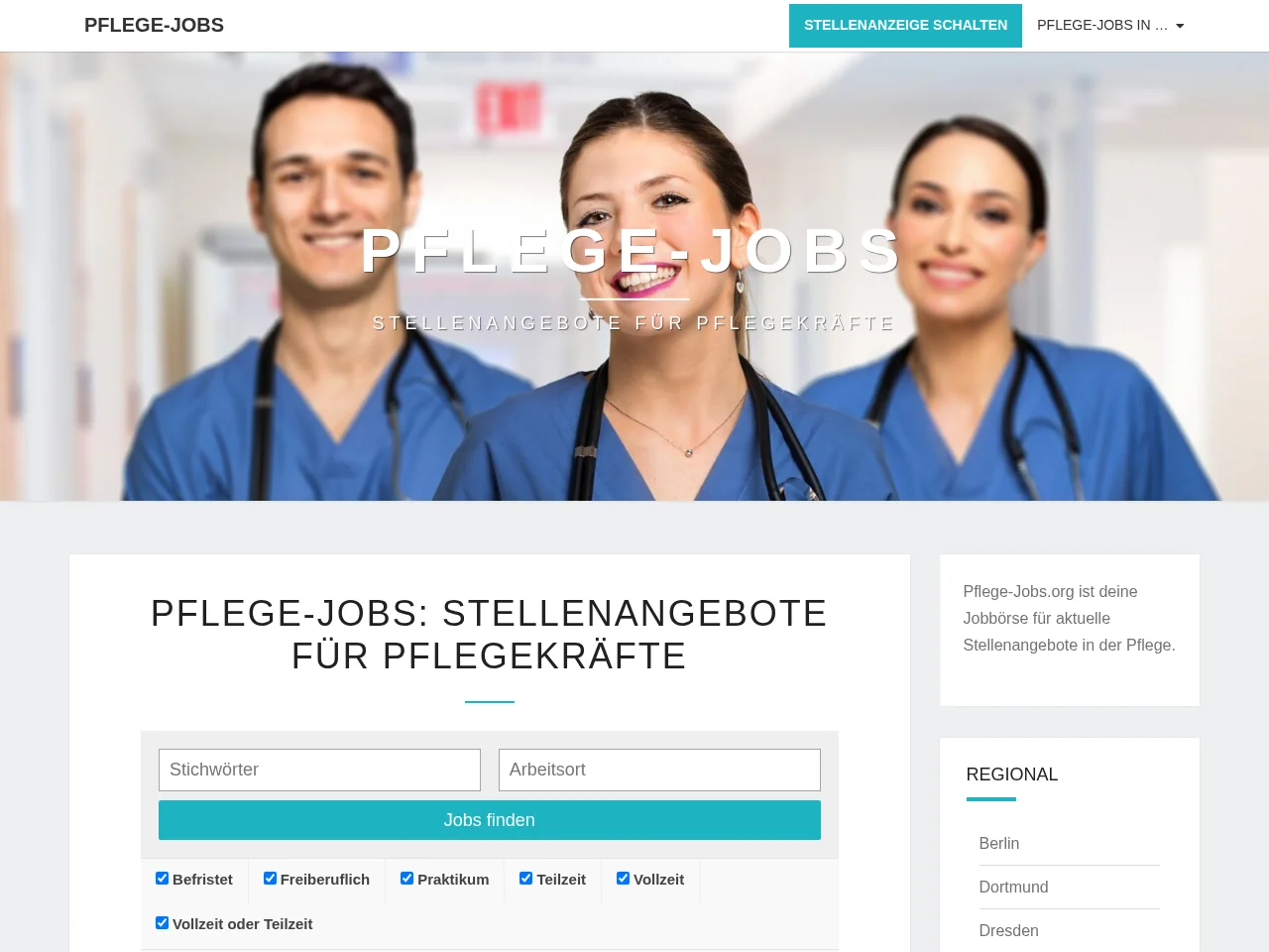 Pflege-Jobs screenshot Pflege-Jobs job board platform screenshot showing job search interface