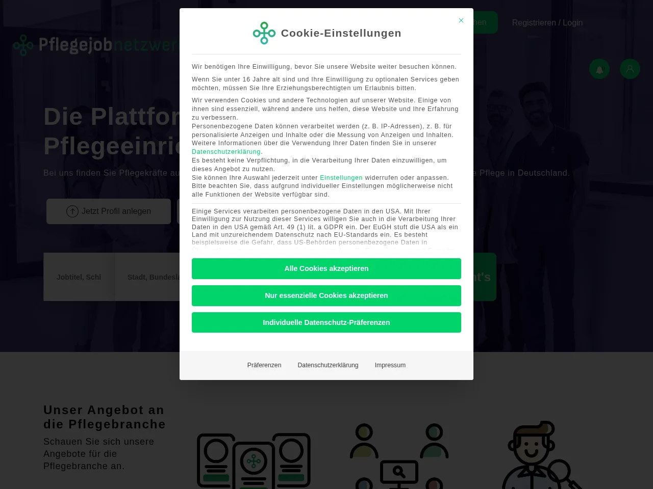 Pflegejobnetzwerk screenshot Pflegejobnetzwerk job board platform screenshot showing job search interface