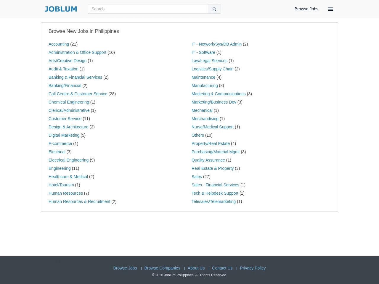 Joblum Philippines screenshot Joblum Philippines job board platform screenshot showing job search interface
