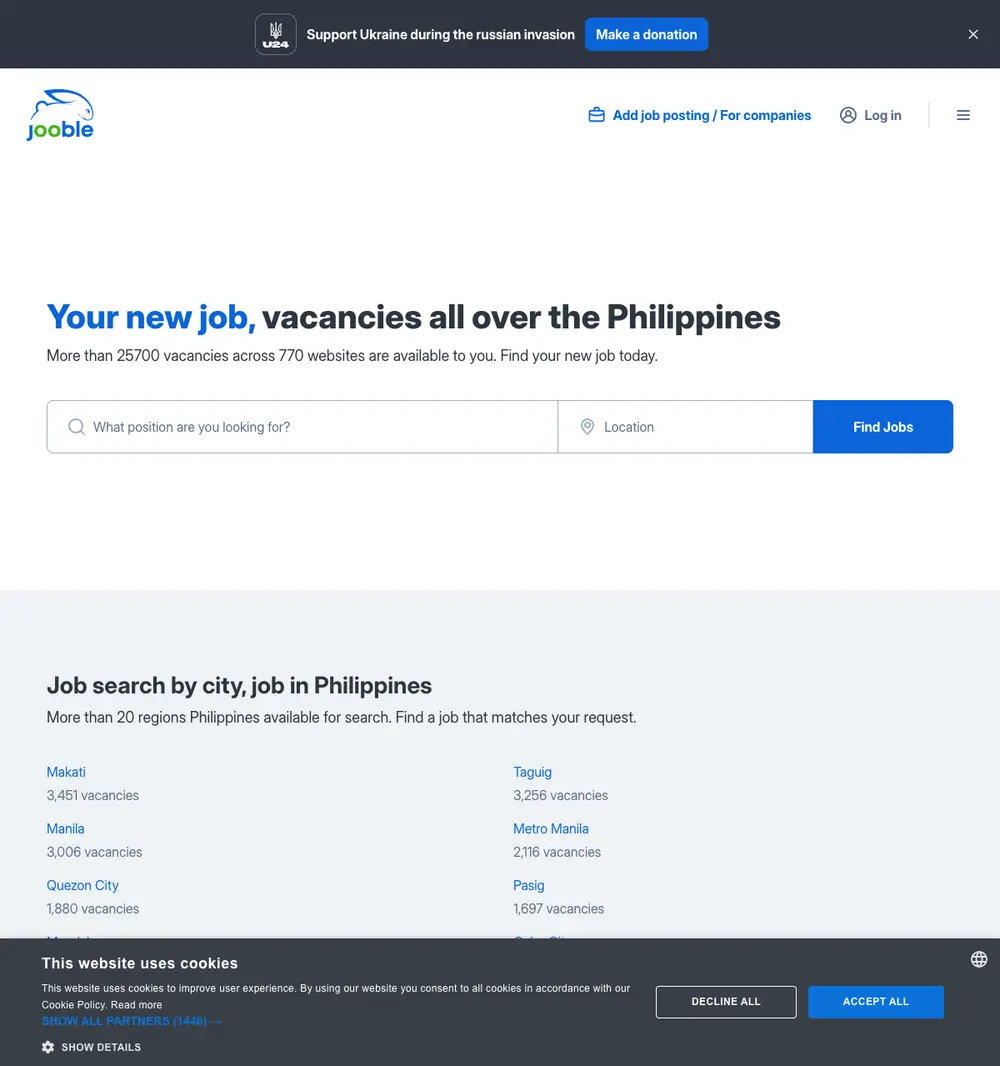 Jooble job board platform screenshot showing job search interface