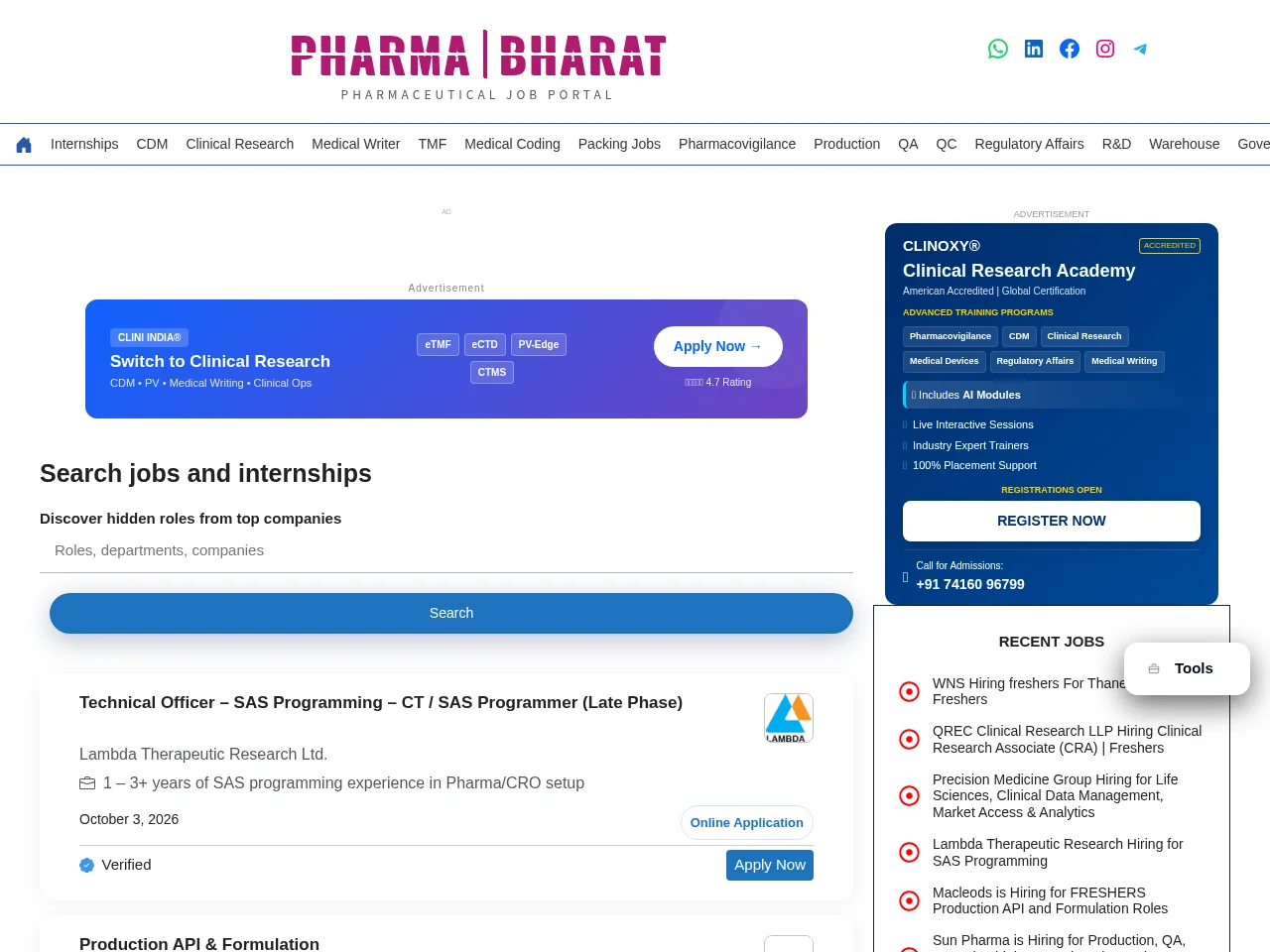 PharmaBharat screenshot PharmaBharat job board platform screenshot showing job search interface
