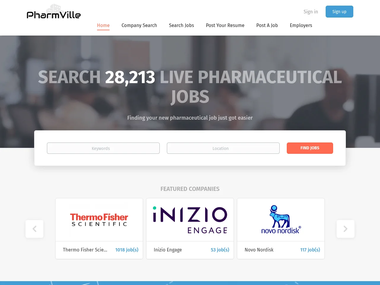 PharmVille screenshot PharmVille job board platform screenshot showing job search interface
