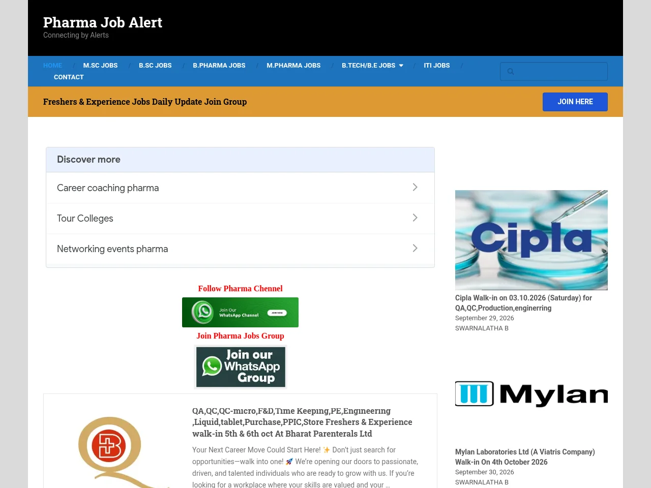 Pharma Job Alert screenshot Pharma Job Alert job board platform screenshot showing job search interface