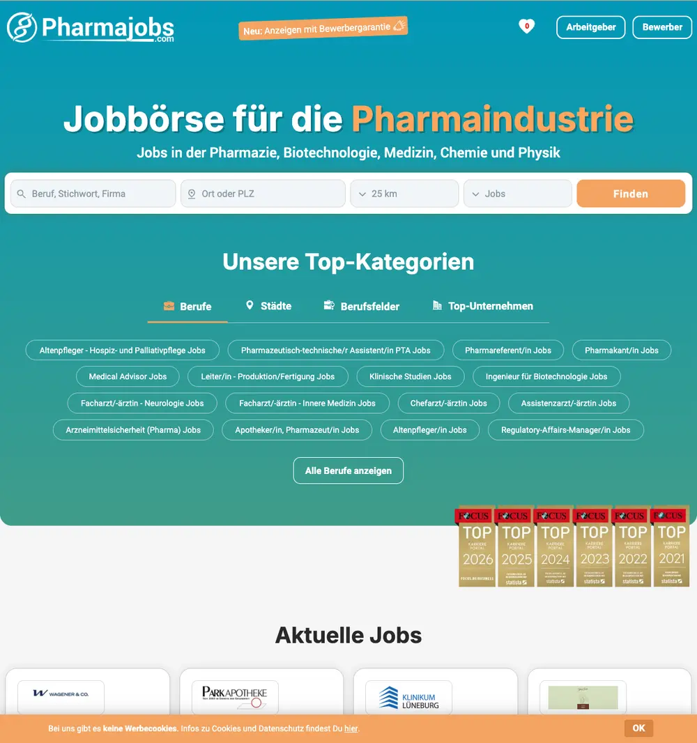 pharmajobs.com job board platform screenshot showing job search interface