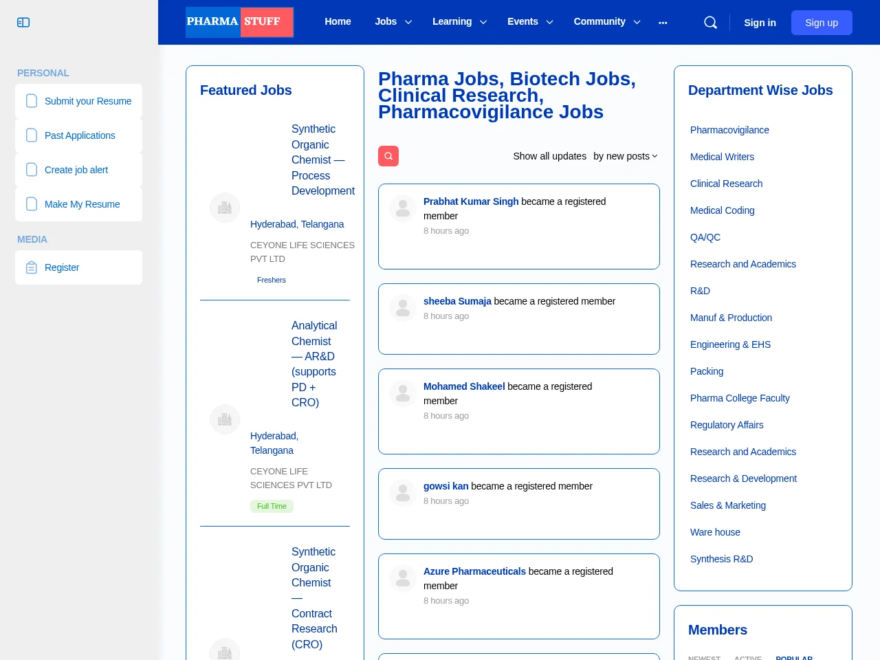 Pharma Stuff screenshot Pharma Stuff job board platform screenshot showing job search interface