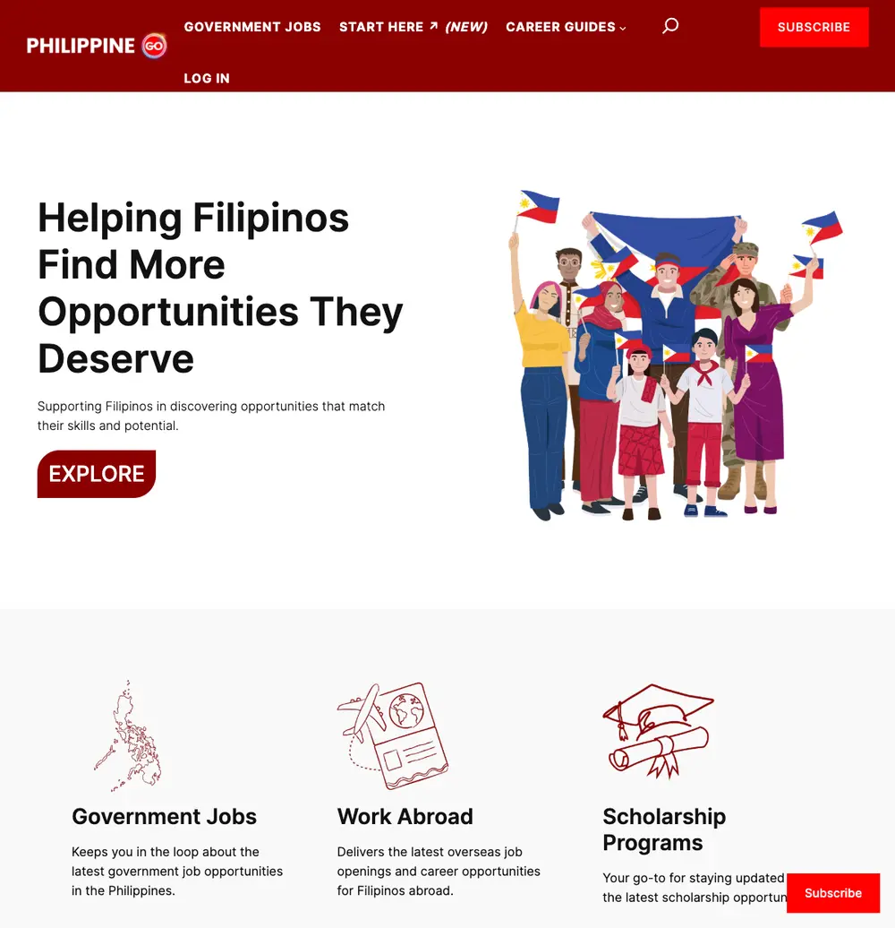Philippine Go job board platform screenshot showing job search interface