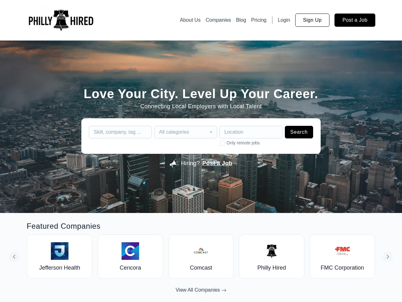 Philly Hired screenshot Philly Hired job board platform screenshot showing job search interface