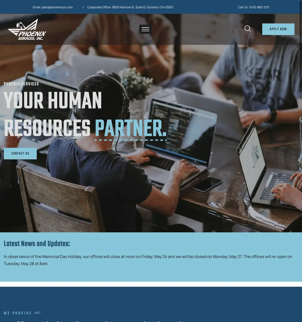 Phoenix Services Inc. job board platform screenshot showing job search interface