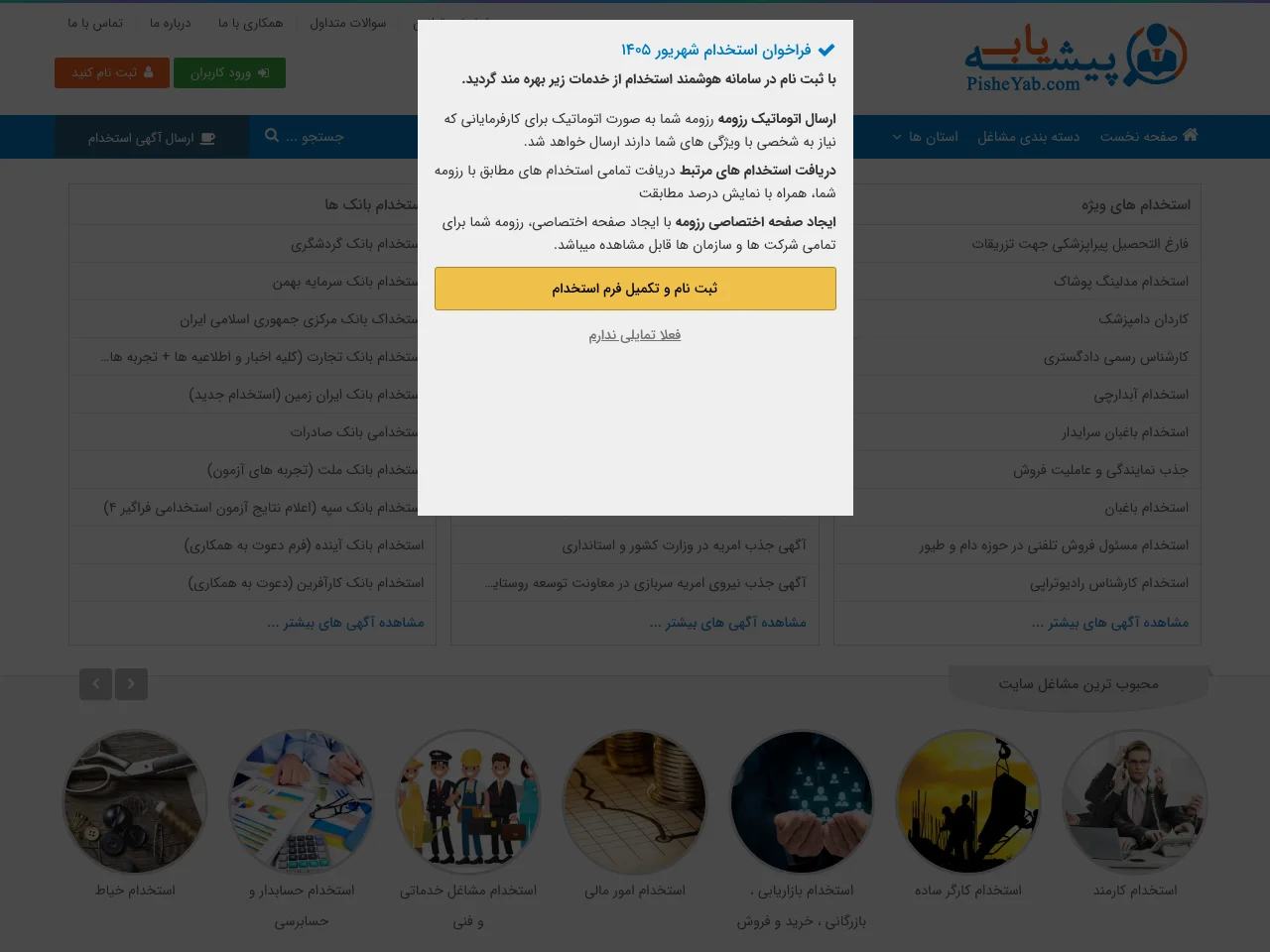 پیشه یاب job board platform screenshot showing job search interface