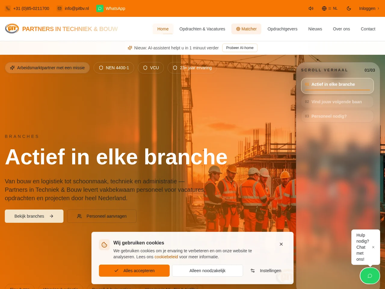 Partners in Techniek & Bouw BV job board platform screenshot showing job search interface