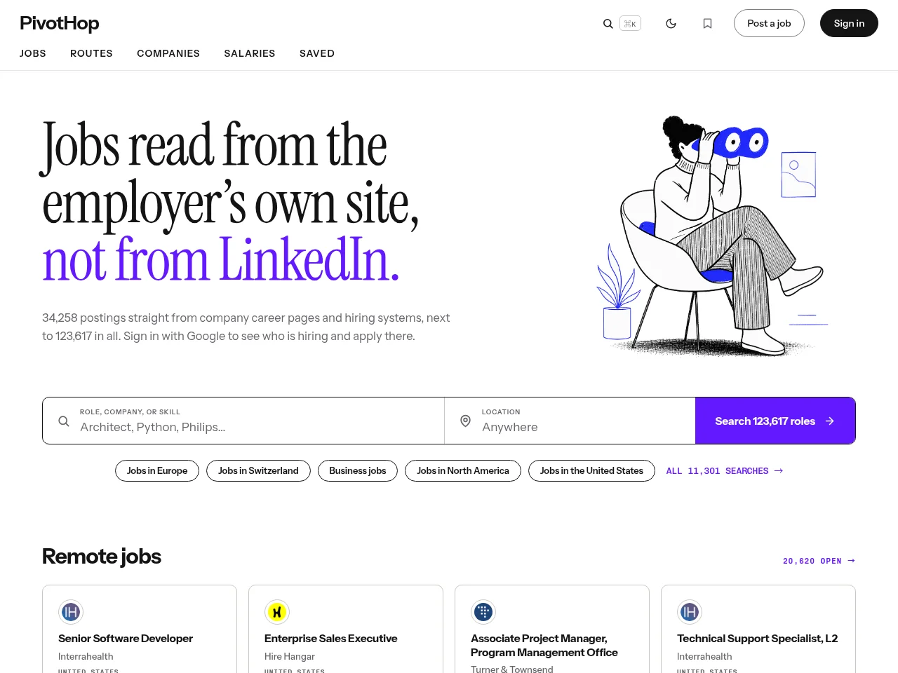 PivotHop screenshot PivotHop job board platform screenshot showing job search interface