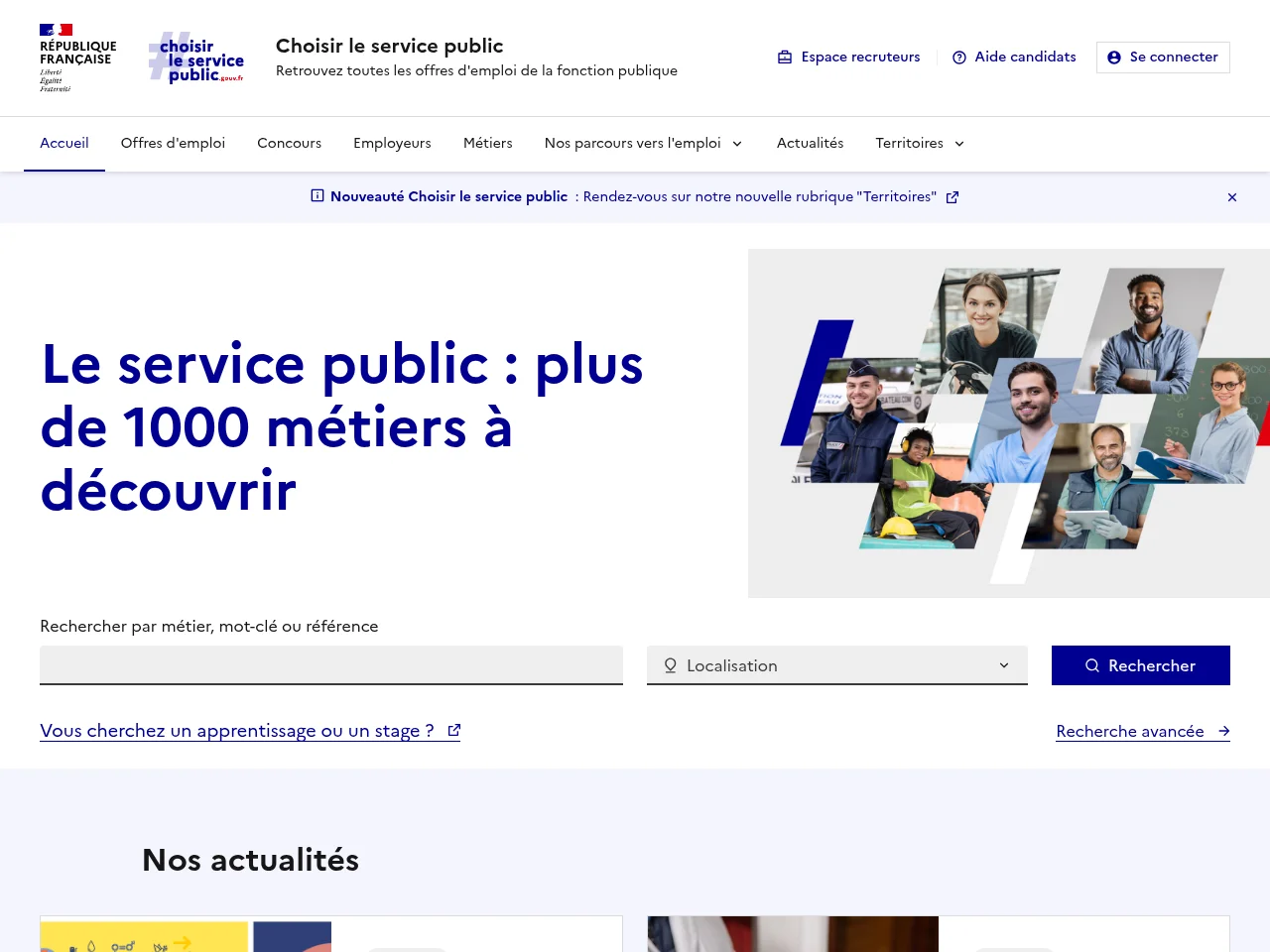 Choisir le service public job board platform screenshot showing job search interface