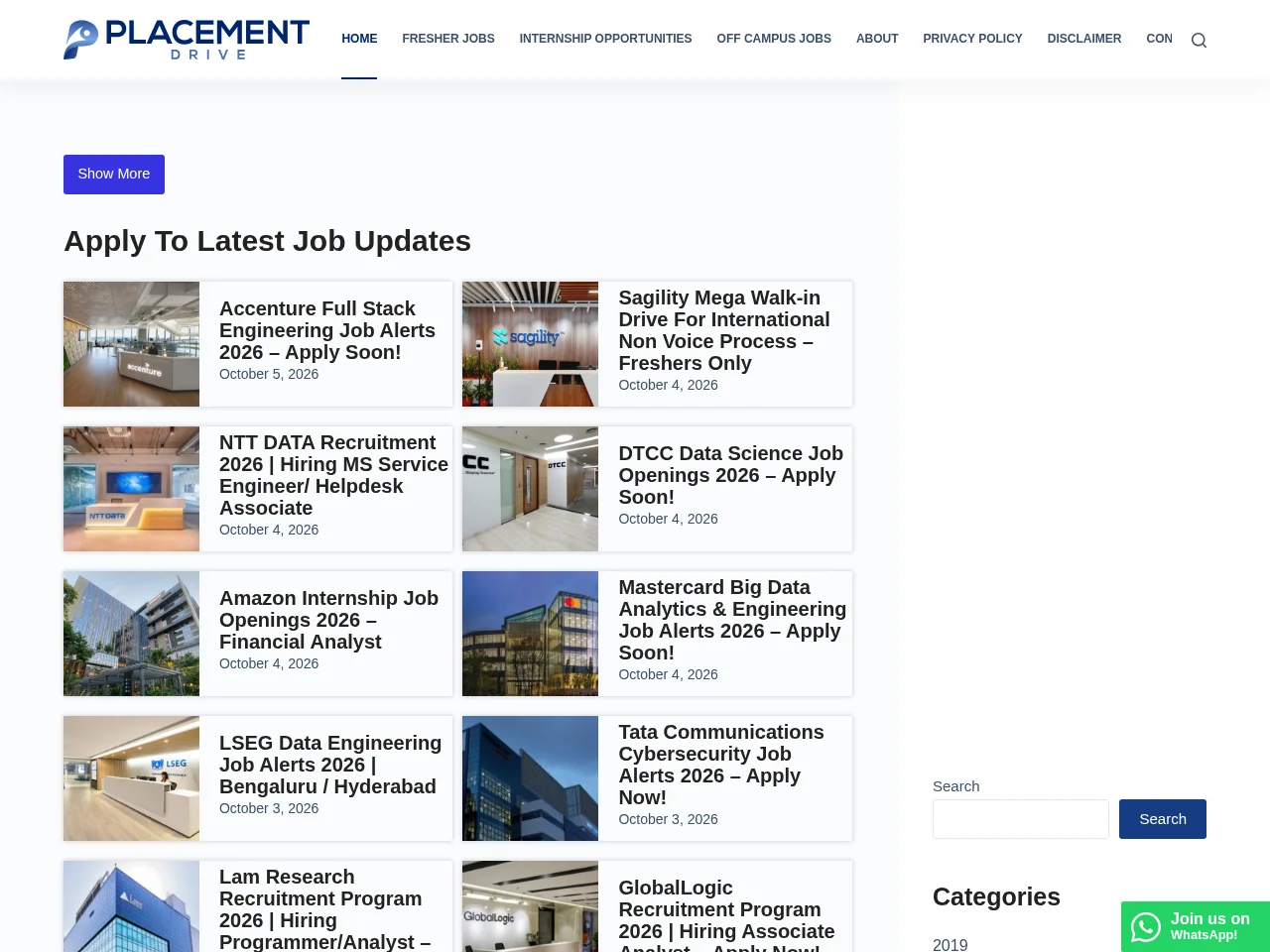 Placement Drive screenshot Placement Drive job board platform screenshot showing job search interface