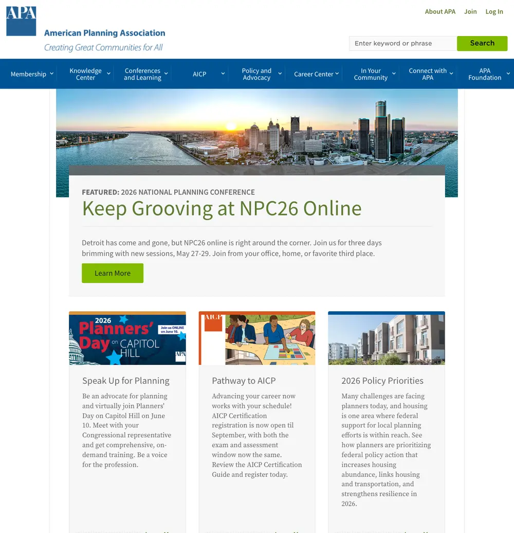 American Planning Association screenshot American Planning Association job board platform screenshot showing job search interface