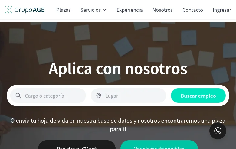 Grupo AGE screenshot Grupo AGE job board platform screenshot showing job search interface