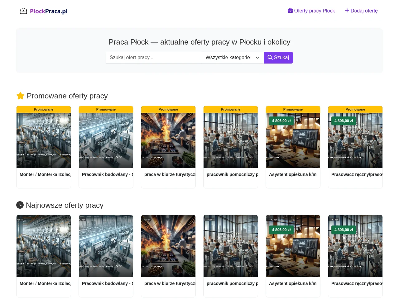 plockpraca.pl job board platform screenshot showing job search interface