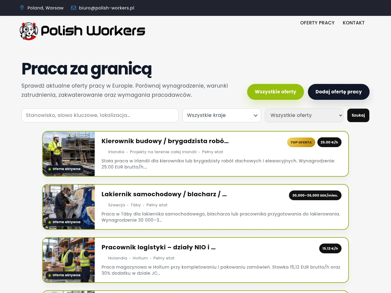 Polish Workers screenshot Polish Workers job board platform screenshot showing job search interface