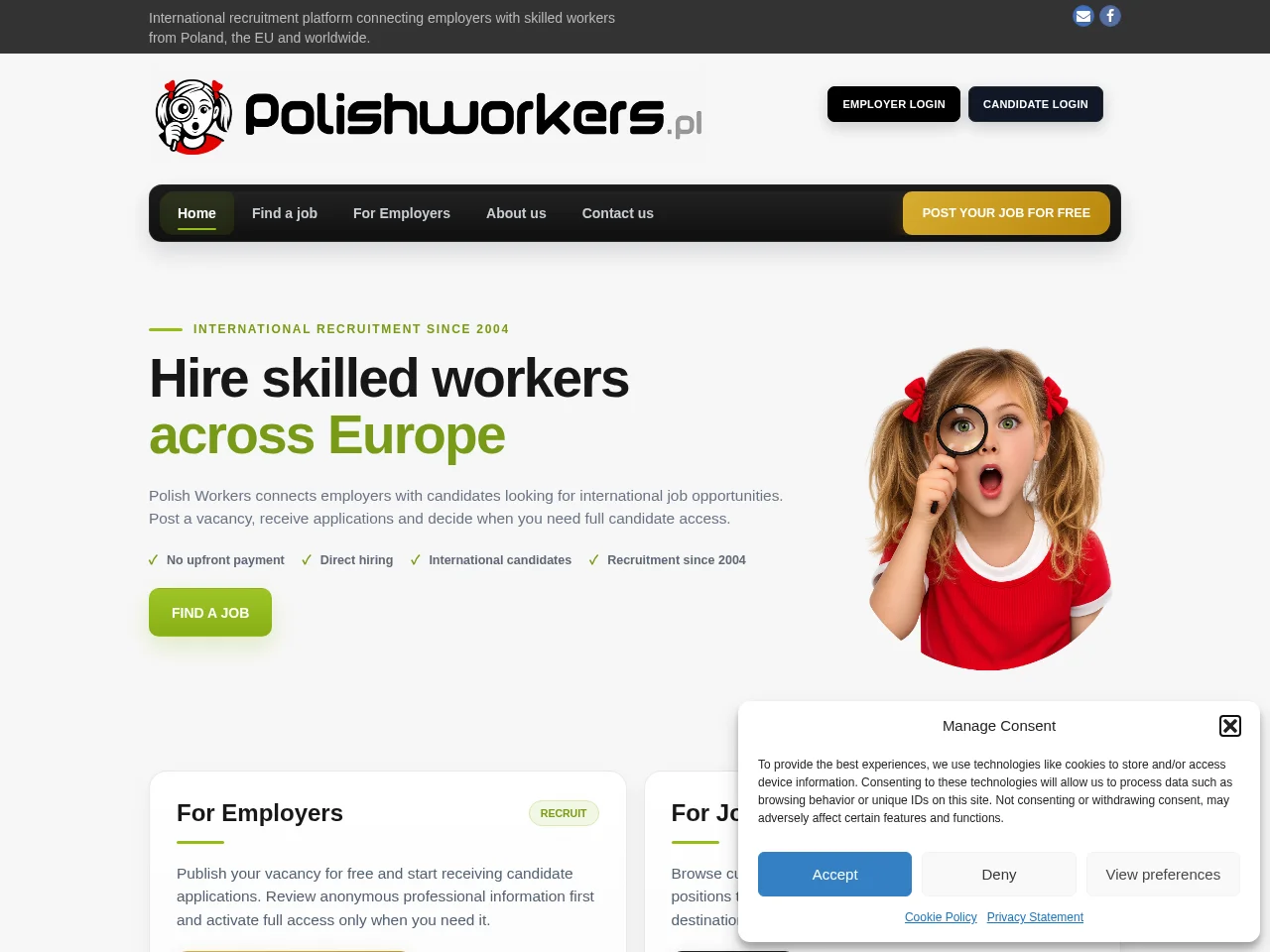 Polish Workers screenshot Polish Workers job board platform screenshot showing job search interface