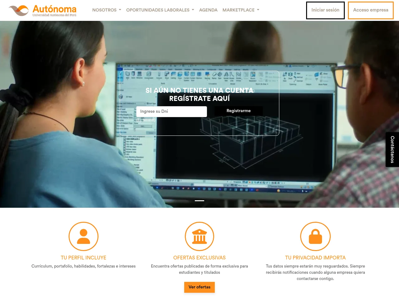 Portal de Empleo de la Universidad Autónoma del Perú job board platform screenshot showing job search interface
