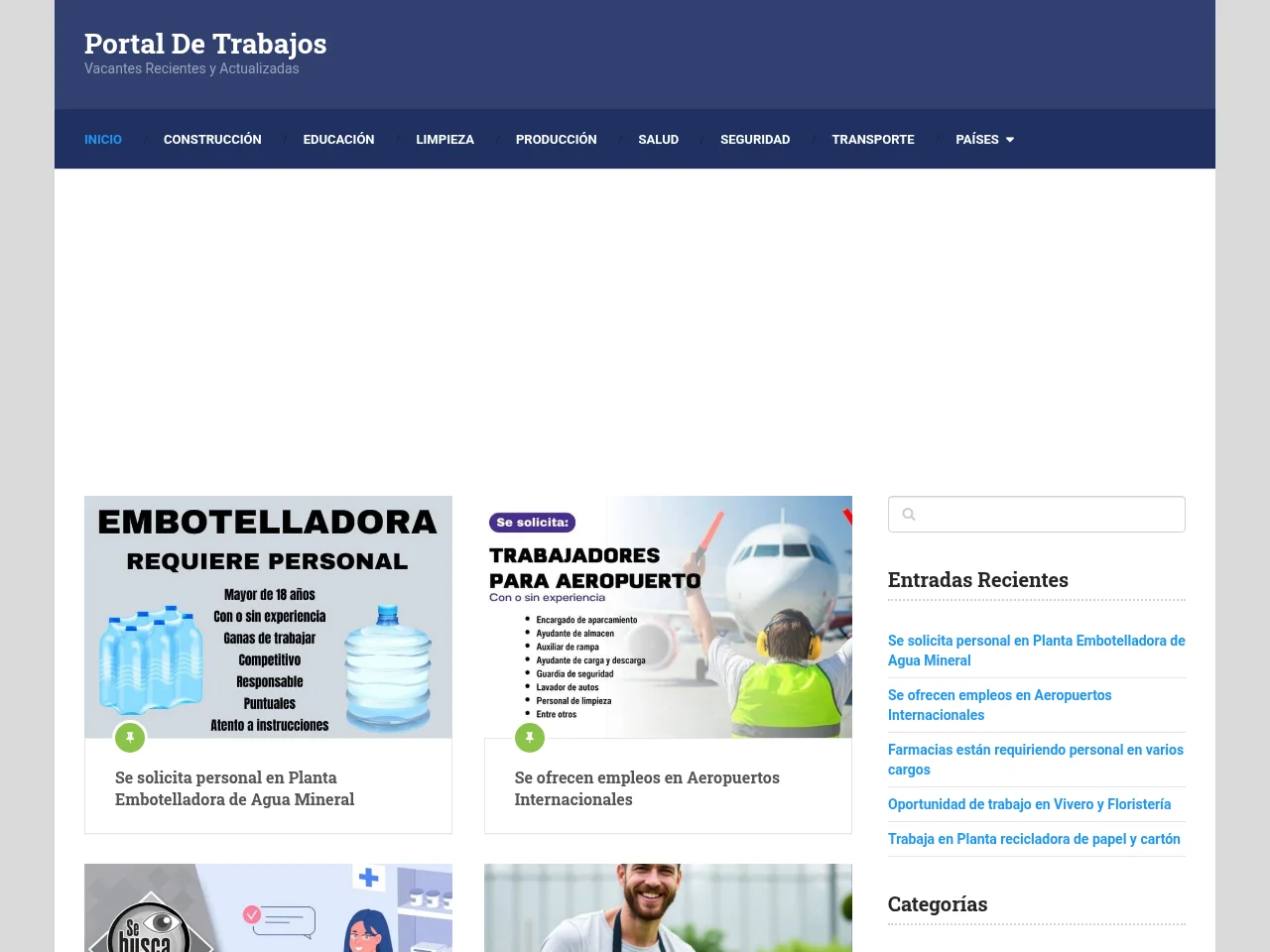 Portal De Trabajos job board platform screenshot showing job search interface