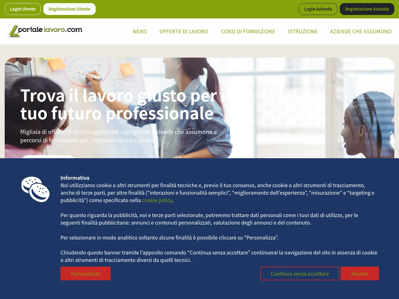 Portale Lavoro job board platform screenshot showing job search interface