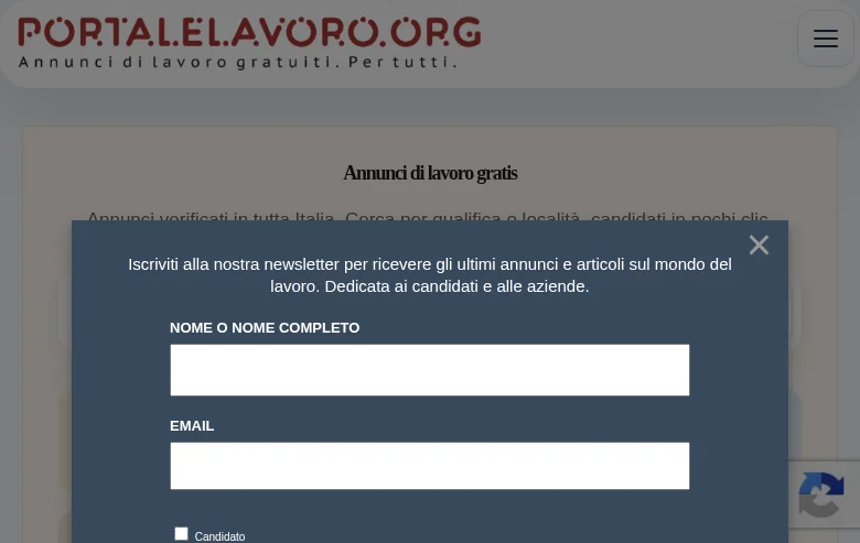 Portale Lavoro job board platform screenshot showing job search interface