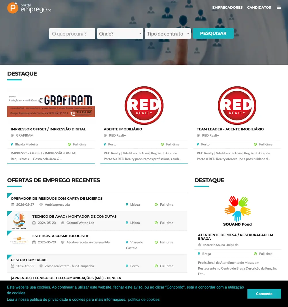 Portal Emprego job board platform screenshot showing job search interface