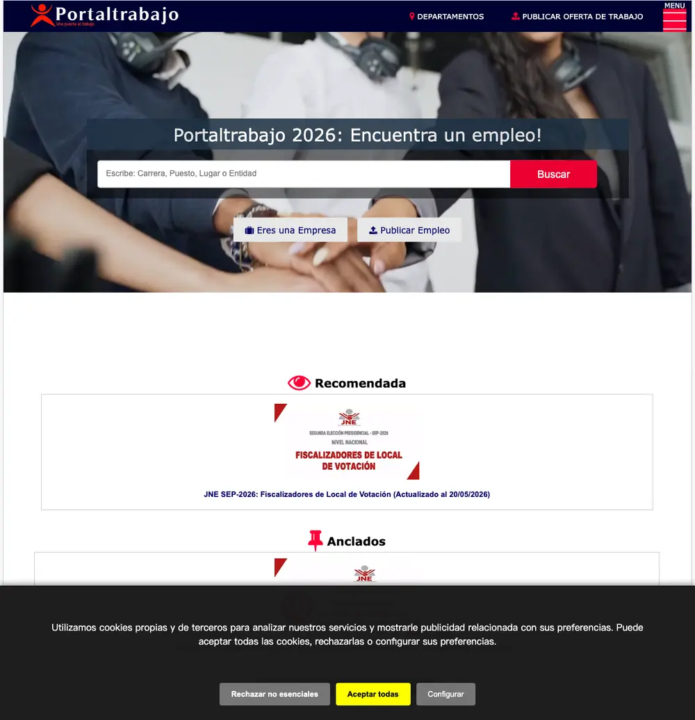 Portaltrabajo job board platform screenshot showing job search interface
