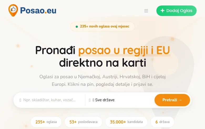 Posao.eu screenshot Posao.eu job board platform screenshot showing job search interface