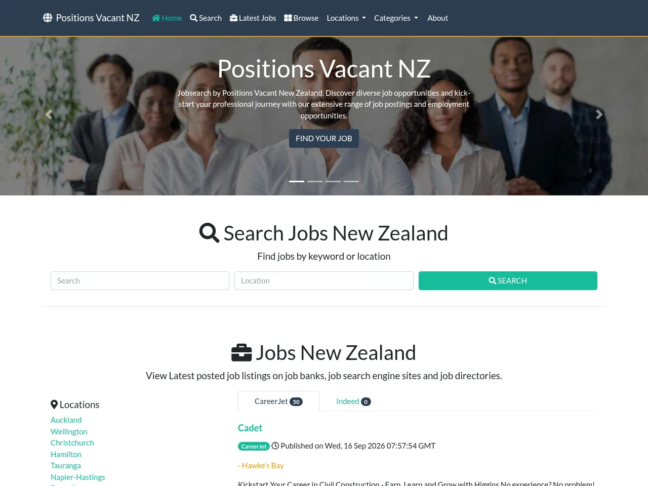 Positions Vacant NZ job board platform screenshot showing job search interface